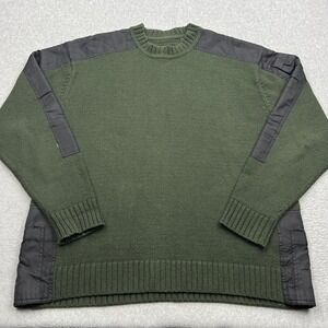 National Geographic Sweater Mens Large Green Wool Tactical Shoulder Patch Knit